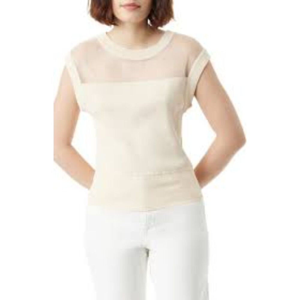 Express Cream Butterfly Business Puff Short Sleeve Blouse Cotton Blend XS